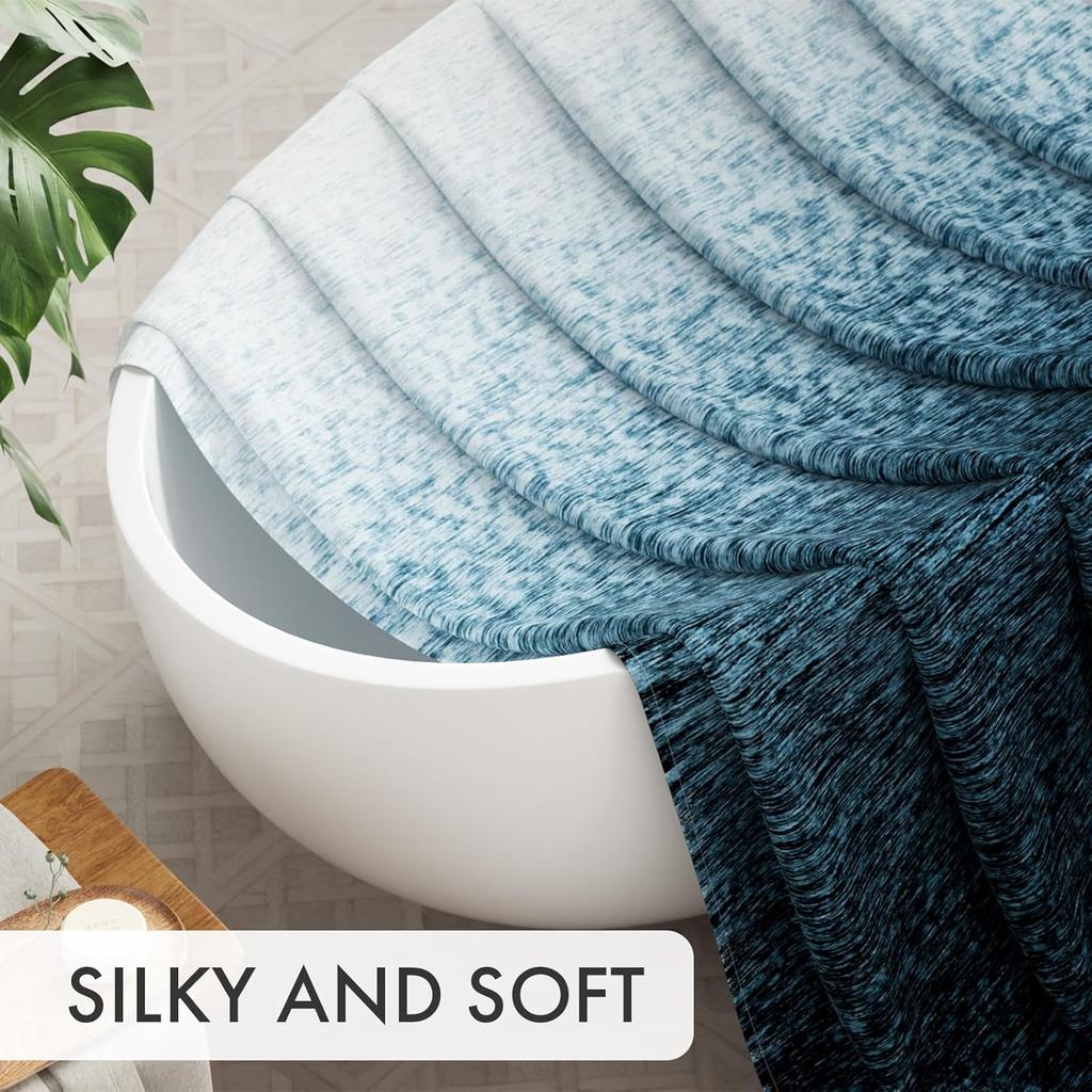 Shower Curtain Blue,Washable Cloth Ombre urtain Hooks, Rustic Waterproof Dark Sea Blue Farmhouse Shower Curtains for Bathroom