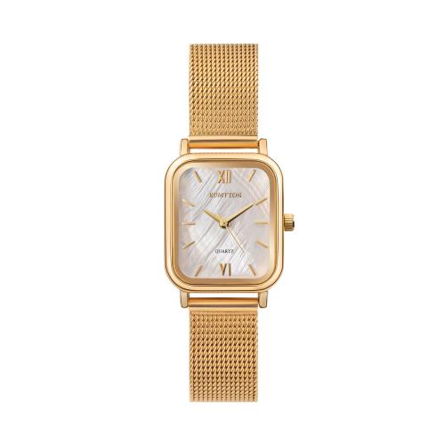 [RUMTTON] RUMTTON Mother-of-Pearl Women s Mesh Band Watch Harbor White Gold Gold