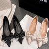2025 Korean Version of Celebrity Fairy Pearl Bow Pointed Flat Shoes French Gentle Versatile Doudou Shoes