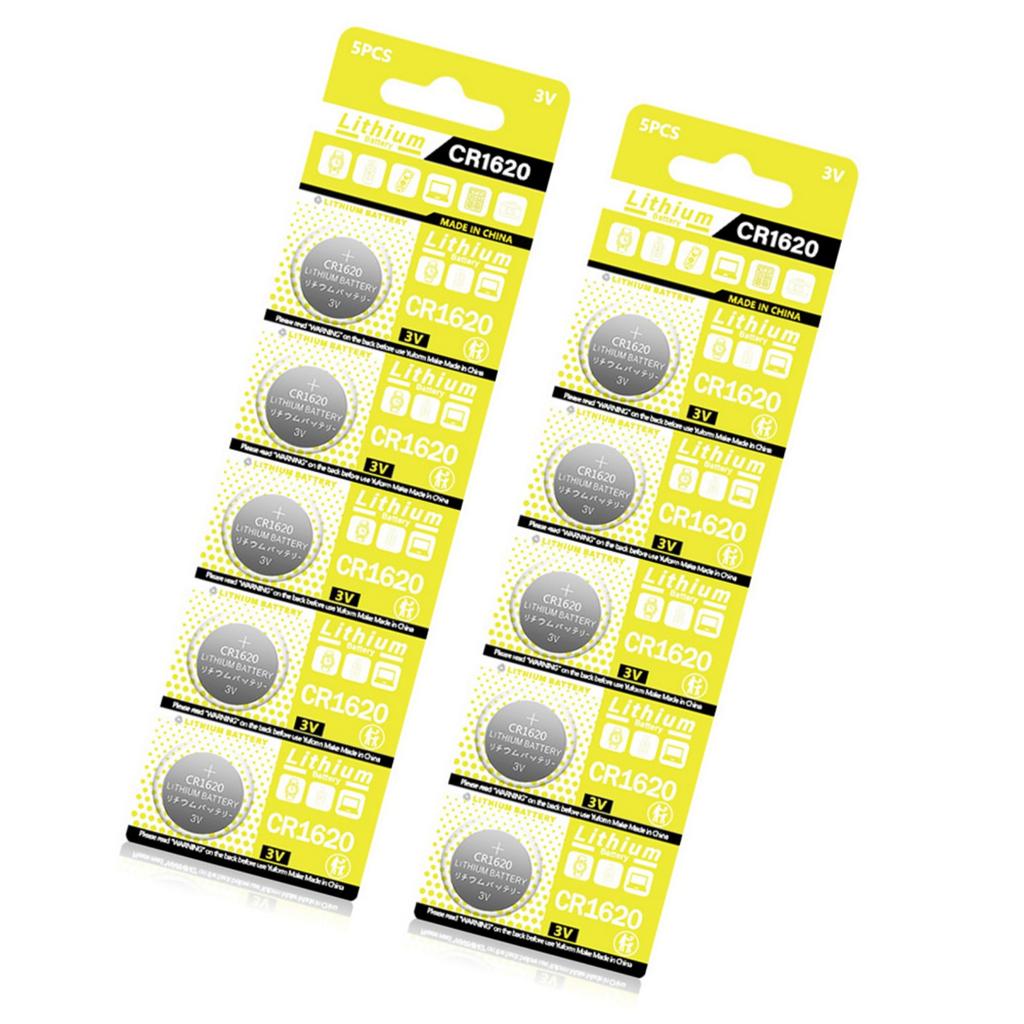 Pack of 10pcs CR1620 Lithium Coin Batteries 3V for Watch Electronic Scale and Thermometers Leak Proof Designing