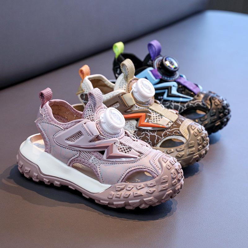 Students Sports Sandals Non-slip Soft Sole Kids Running Shoes Rotating Button 2025 Summer New Children Casual Sneakers Trendy
