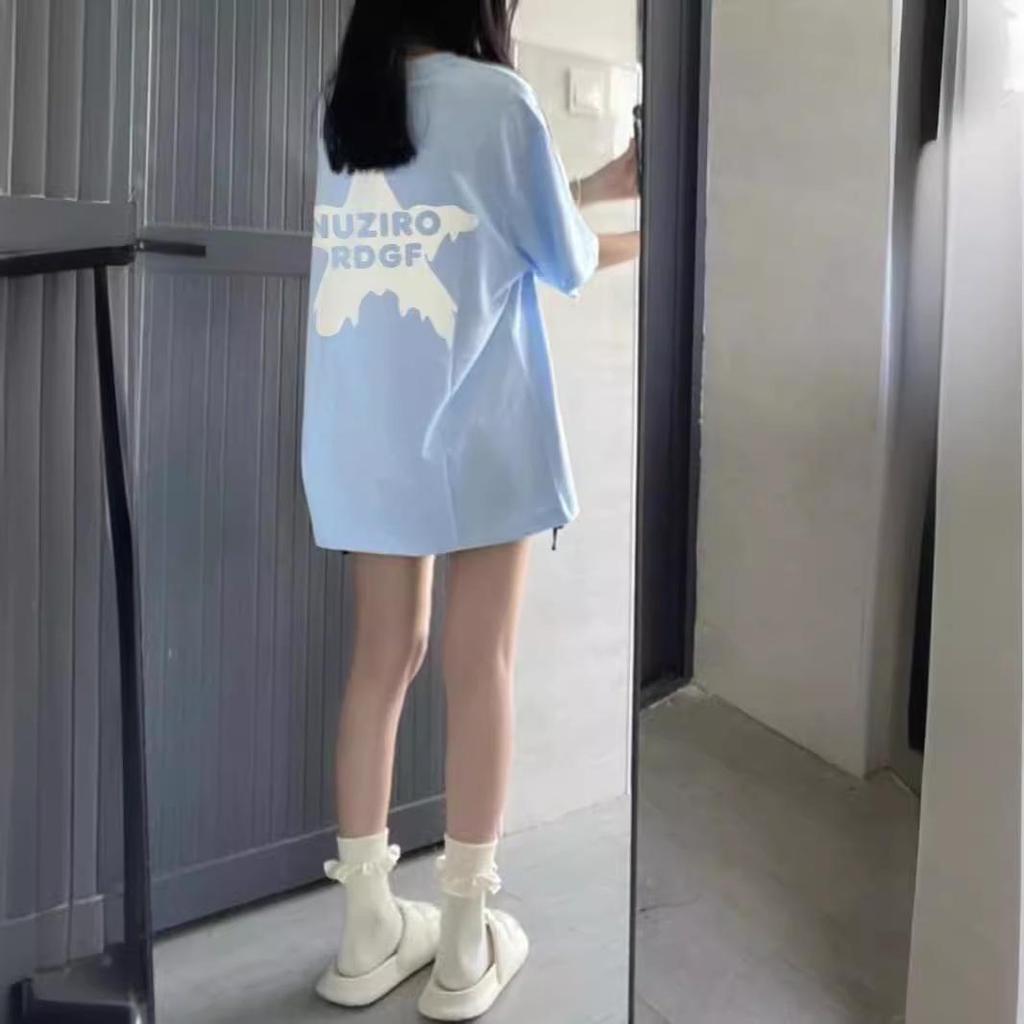 Spring/Summer 2024 Trendy Loose Fit Cotton T-Shirt for Students - Mid-Length, Short-Sleeve