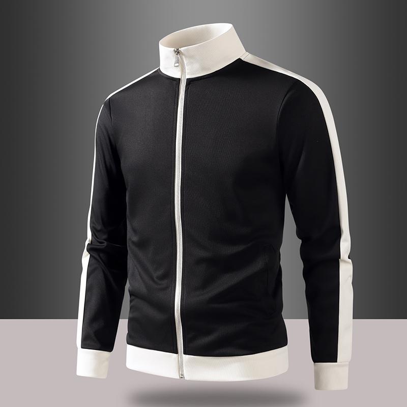 Casual Sports Cardigan Jacket Men s Color Blocked Stand Up Collar Sweatshirt Men s Casual Zipper Jacket Cardigan Baseball Collar Jacket L чёрный