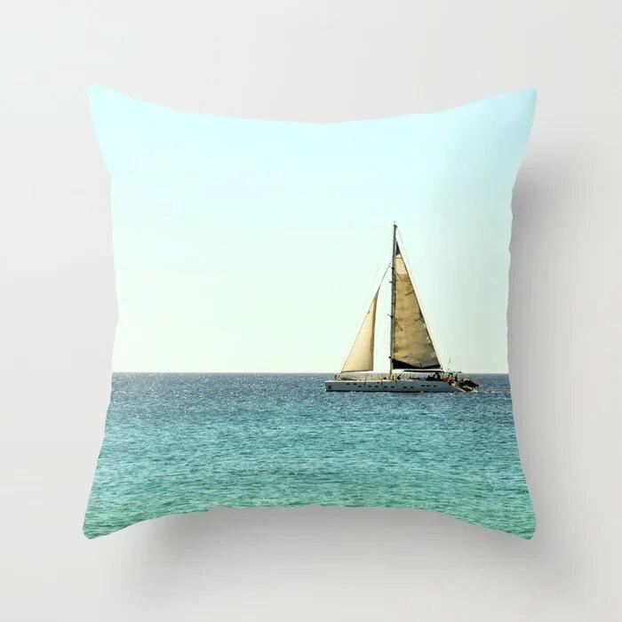 Summer Vacation Cushion Cover Pink Beach Wave Mountain Sofa Pillowcase Bedroom Home Car Office Accessories