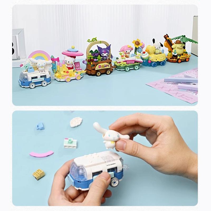 Sanrio Flower Car Series Building Blocks Kuromi Hello Kitty Melody Anime Doll Figure Model Bricks DIY Toys Gifts For Children