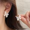 Summer Peach & Mist Blue Crystal Butterfly Earrings - Elegant Silver Needle Design for Women