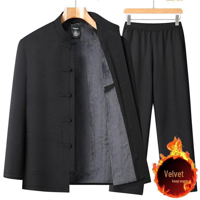 Fleece-Lined Cotton-Padded Tang Suit: Warm Winter Coat for Middle-Aged & Elderly Men