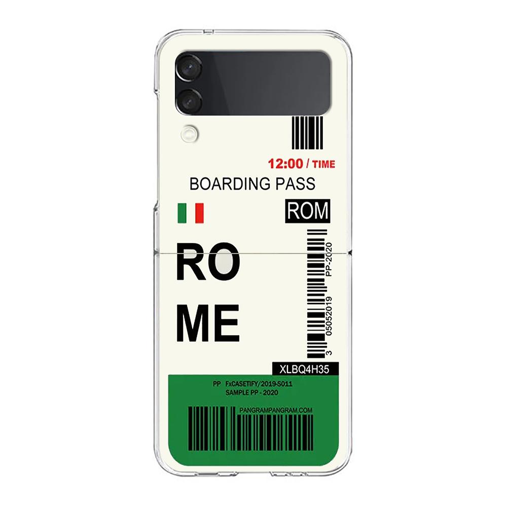 Phone Case For Samsung Galaxy Z Flip 3 4 5 Hard Folding PC World City Travel Ticket New York Label For Samsung Z Flip 6 Cover