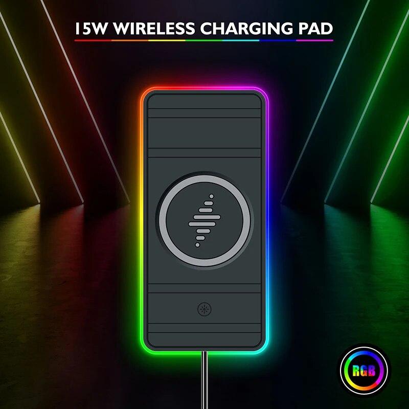 Car Wireless Charger Silicone Non Slip Pad RGB Light for IPhone15 14 13 12 Samsung 15W Car Phone Chargers Fast Charging Station