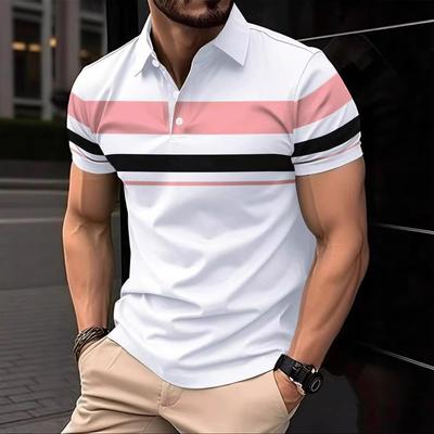 Été Hommes Nouveau Polo à Manches Courtes à Rayures Hommes Business Décontracté Revers Polo de Golf Hauts 100% Polyester