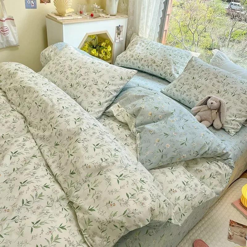 3/4pcs/set 100% Cotton Floral Pattern Duvet Cover Set with Pillowcase Sheet Home Twin Single Queen Size Boys Girls Bedding Sets