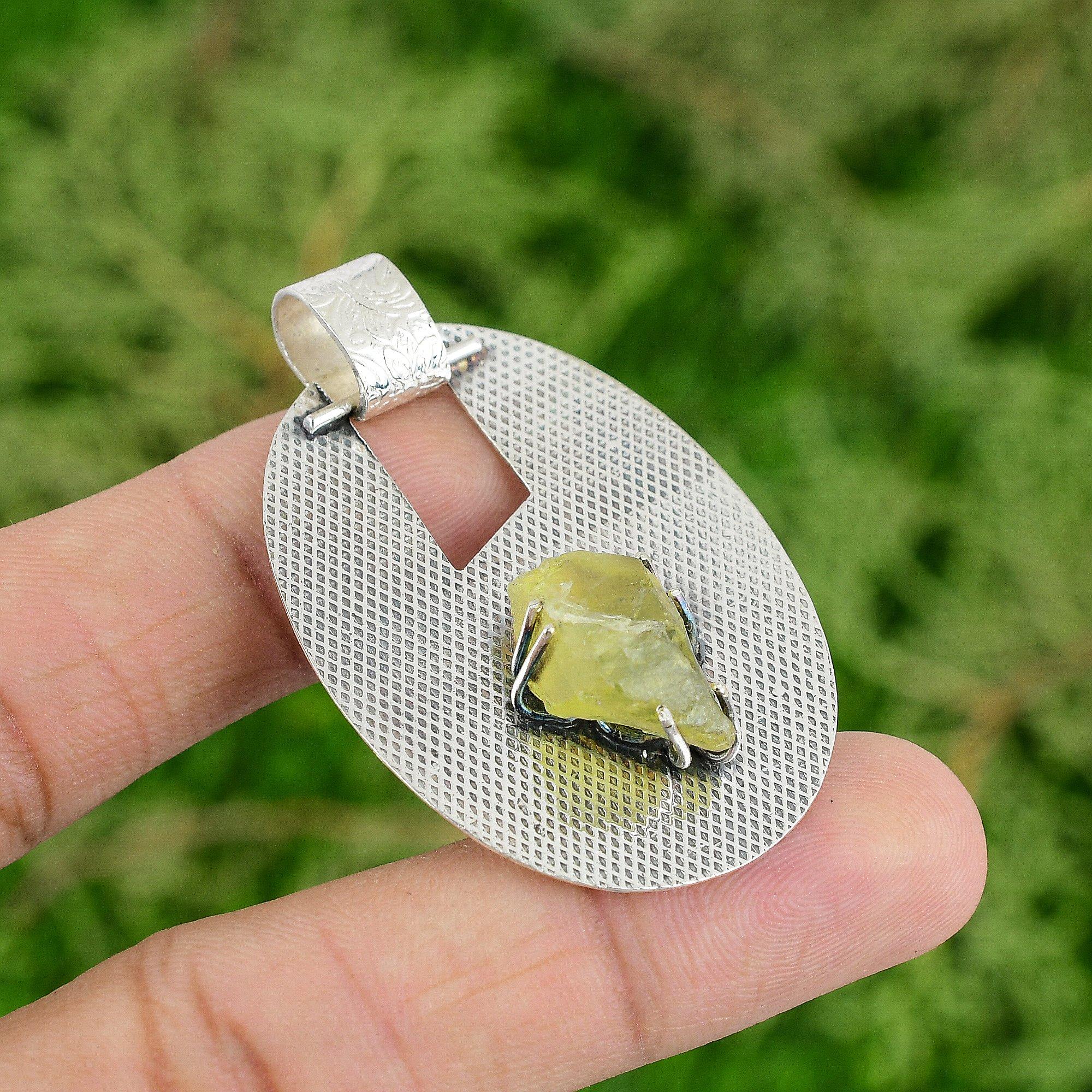 

Lemon Topaz Rough Gemstone Art Deco Bezel Trendy Pendant Jewelry Sterling Silver