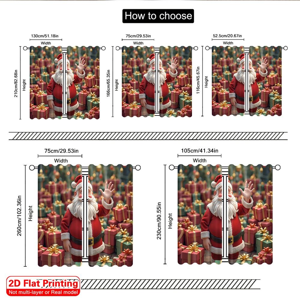 2pcs 2D flat printing Merry Christmas Popular Curtains Santa Claus Gifts Christmas Scene Fabric Without Electricity Holiday