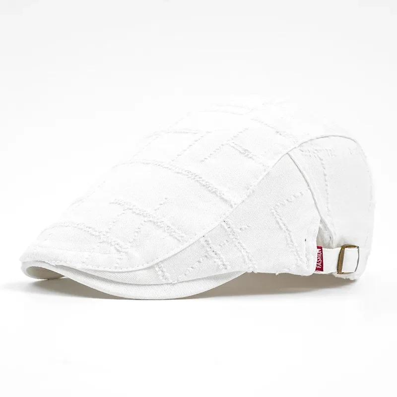 Lente En Zomer Katoen Effen Newsboy Petten Heren Platte Pet Dames Schilders Baret Hoeden 106 56-61cm wear white
