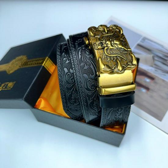 New Men's Embossed Dragon Head Genuine Leather Belt with Automatic Buckle