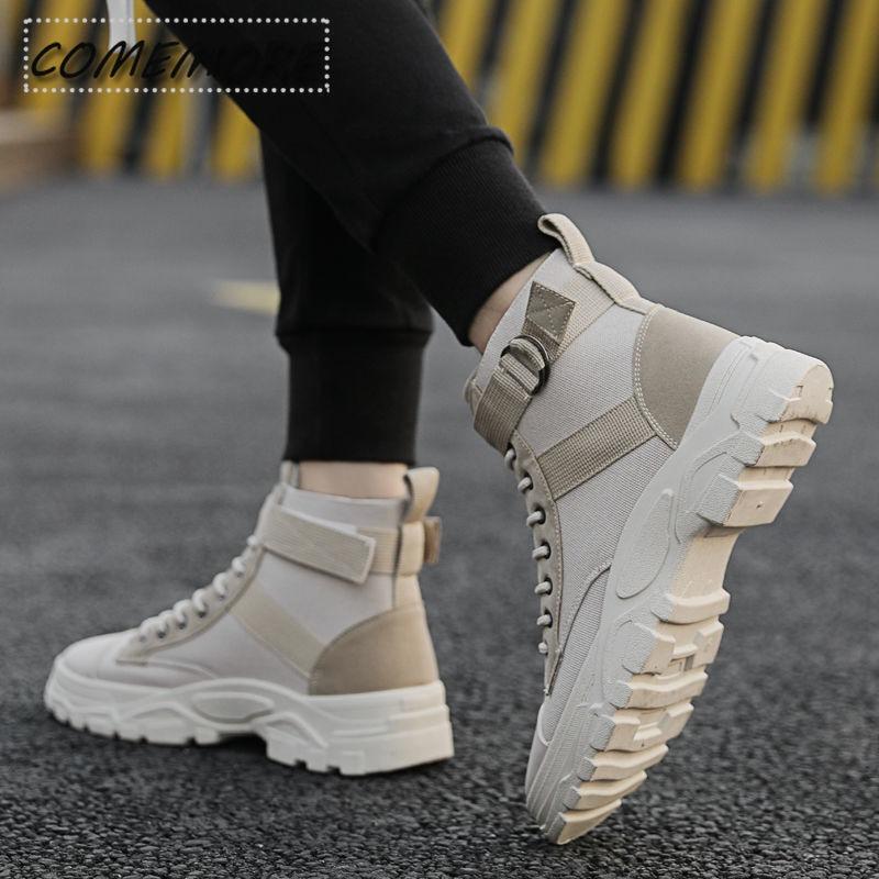Men Motorcycle Canvas Ankle Boots Spring Autumn Casual Shoes Career Speed Boot Fashion Large Size 39-44 Men's Breathable Outdoor