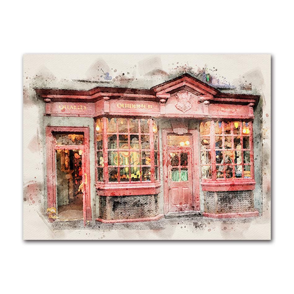 Magic Wand Wizard Shop Watercolor Posters Large Hall Painting Canvas Wizarding Weasley Wall Pictures Children Bedroom