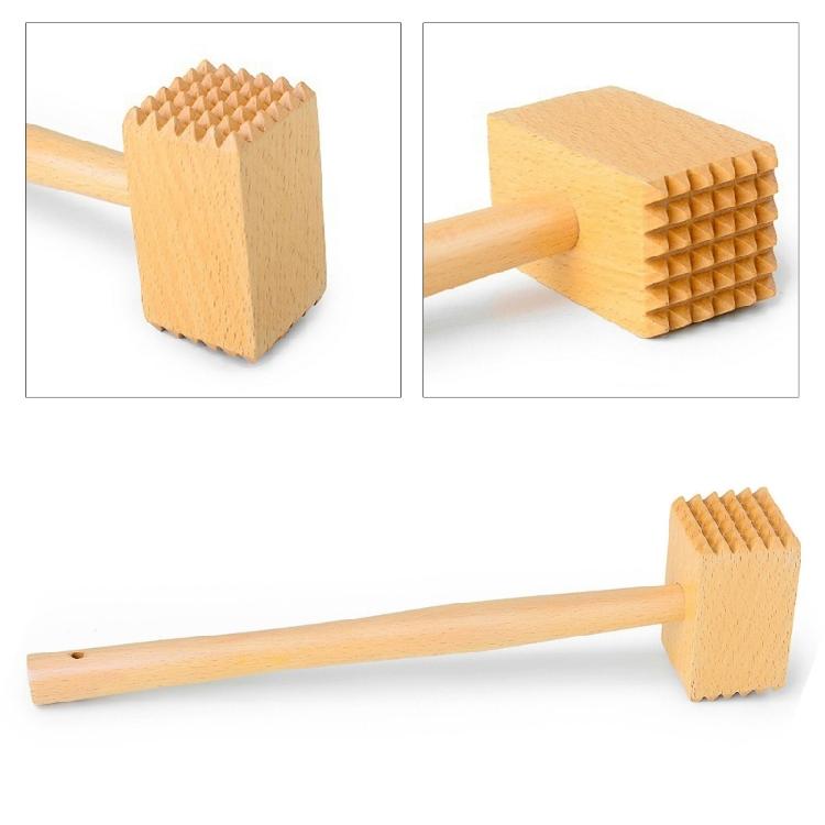 Wooden Duals Sided Meat Tenderizer for Professional Home Cooking Wood Knocking Hammer with Nonslip Handle