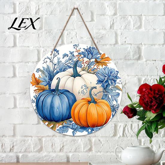 Outdoor Farmhouse Seasonal Decoration Harvest Festival Welcome Sign for Front Door, Rustic Wooden Hanging Autumn with Hemp Rope, Pumpkin Plaque