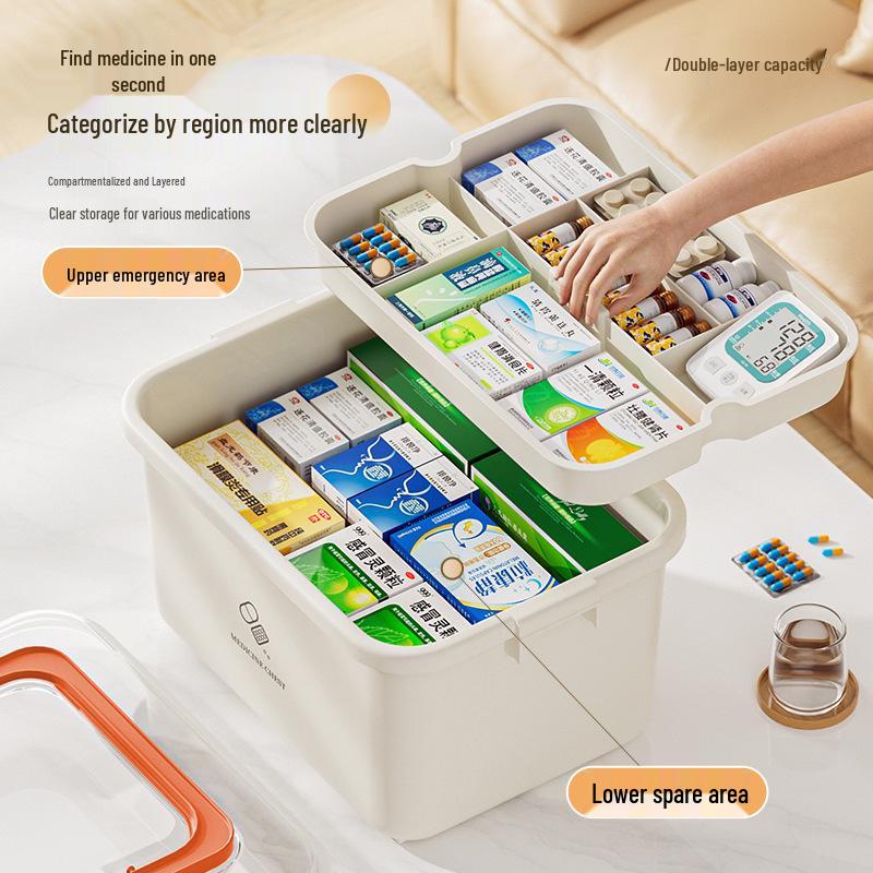 Multi-Layer Family Medicine Storage Box - Extra Large Capacity for Children's and First Aid Medicines
