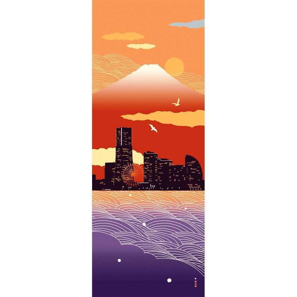 Hamamonyo Picture Tenugui Yokohama Minato Mirai Evening (hand towel)