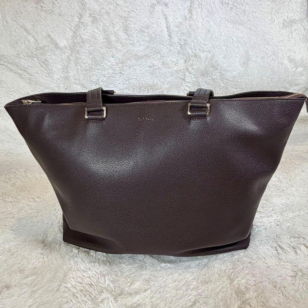 Used Paul Smith Inlaid Stripe Genuine Leather Tote Bag Men's Large Capacity