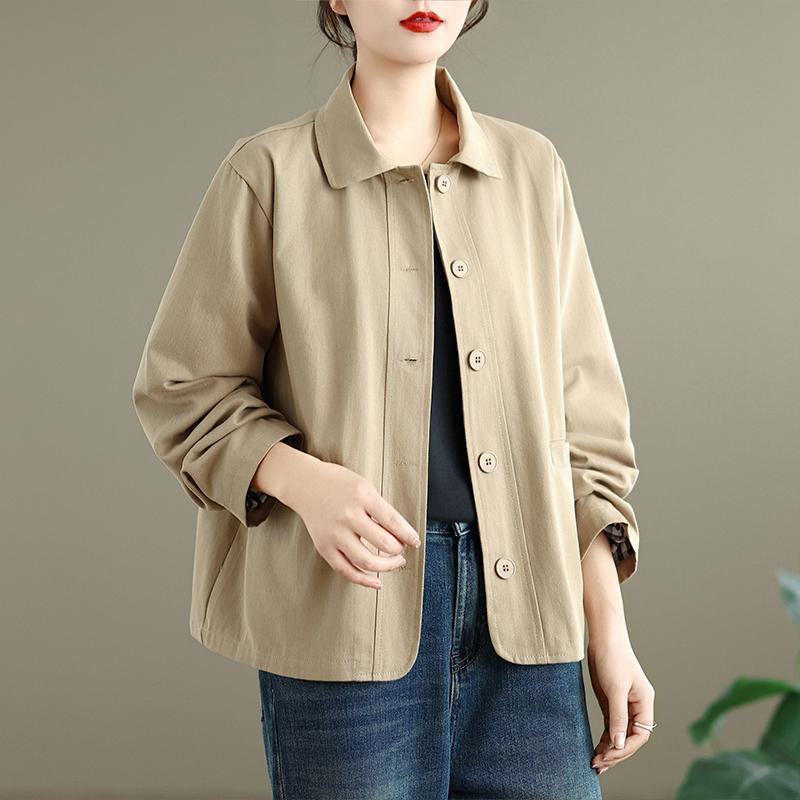 

DIMANAF 2025 Новая Осень Женские Куртки Пальто Большого Размера Хлопок Длинный Рукав Свободный Повседневный Верхняя Одежда Пуговица L бежевый