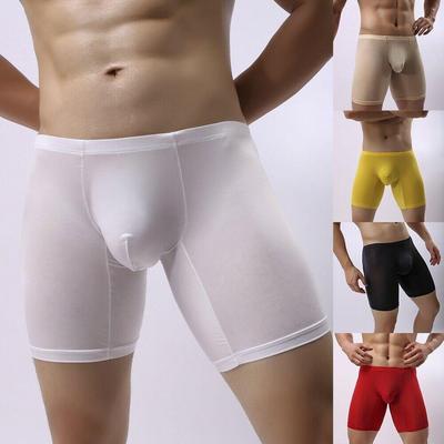 Men Long Leg Boxer Trunk Sport Breathable Bulge Pouch Briefs Ice Silk Underwear