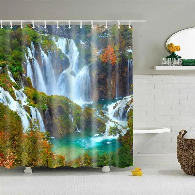 

Modern 3D Printing Forest Shower Curtain Green Plant Tree Landscape Bath Curtain With Hooks For Bathroom waterproof scenery W90xH180cm