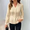 Women's Color V-Neck Ruffle Blouse Work Shirt