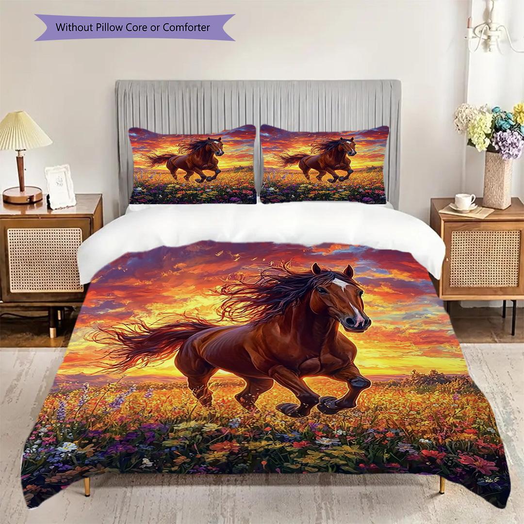 

Постільна білизна з візерунком коней Комплект ковдри Наволочка Декор для дому Подарунок на день народження (1 * підковдра + 2 * наволочка, без наповнювача) 135x200cm