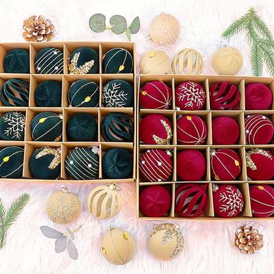 16-Piece Flocked Hollow 6cm Hand-Painted Hanging Christmas Ornament Set