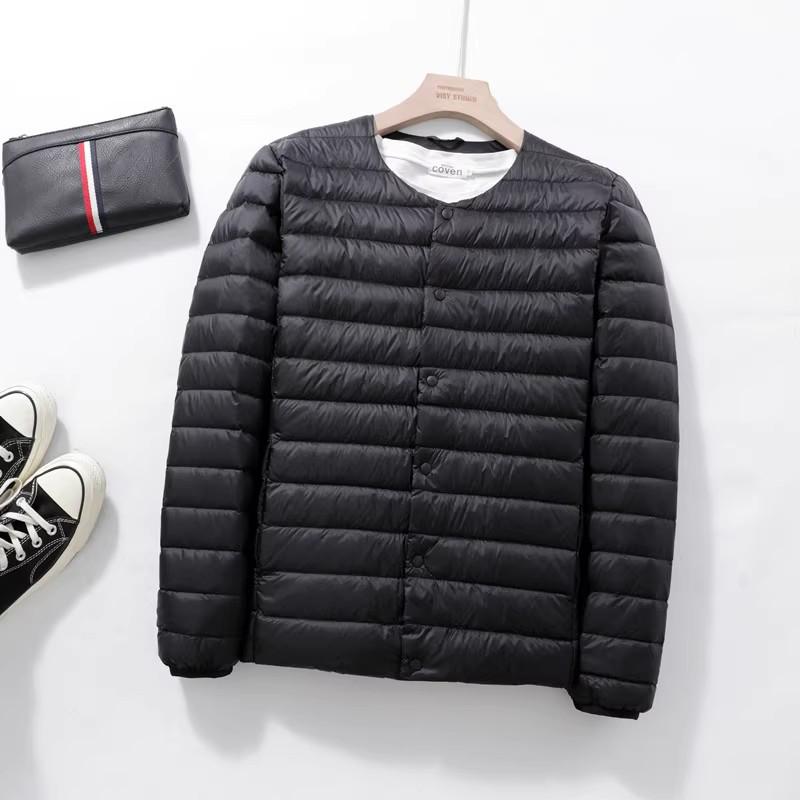 Lightweight Men's Plus Size Down Jacket, Round Neck, Ultra-Thin, No Collar, for Middle-Aged and Elderly.