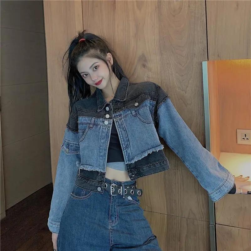 

Короткая джинсовая куртка в стиле ретро, ​​женская весенне-осенняя свободная универсальная куртка в корейском стиле, топ S