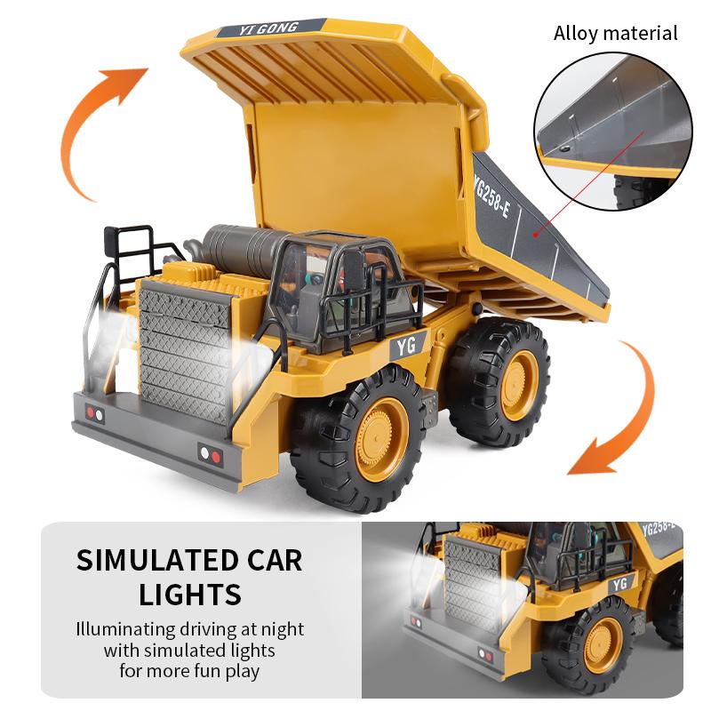 Zwn 2.4G Remote Control Excavator Dump Truck Rc Model Car Toy Professional Alloy Plastic Simulation Construction Vehicle For Kid