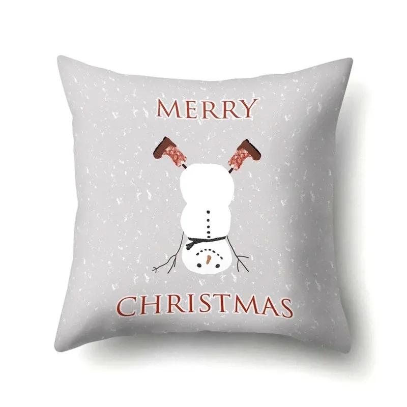 Christmas Snowman Printed Sofa Decorative Cushion Cover Pillow Pillowcase Polyester Throw Pillow Home Decor Pillowcover
