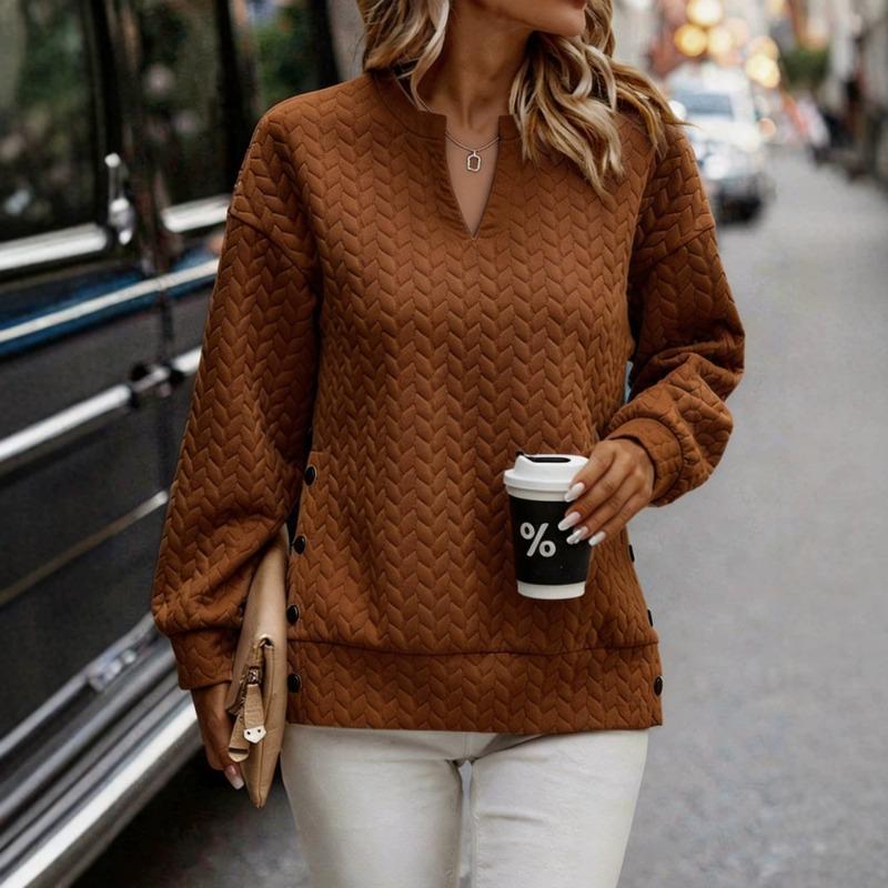 BFCCQB Women's Fashion Casual Solid Color Print Autumn Winter V-Neck Long Sleeve Hoodie