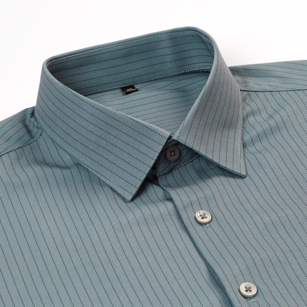 Men's Thin Comfortable Breathable Plaid Striped Dress Shirts, Long Sleeve Spread Collar Business Slight Stretch Button-up Shirt