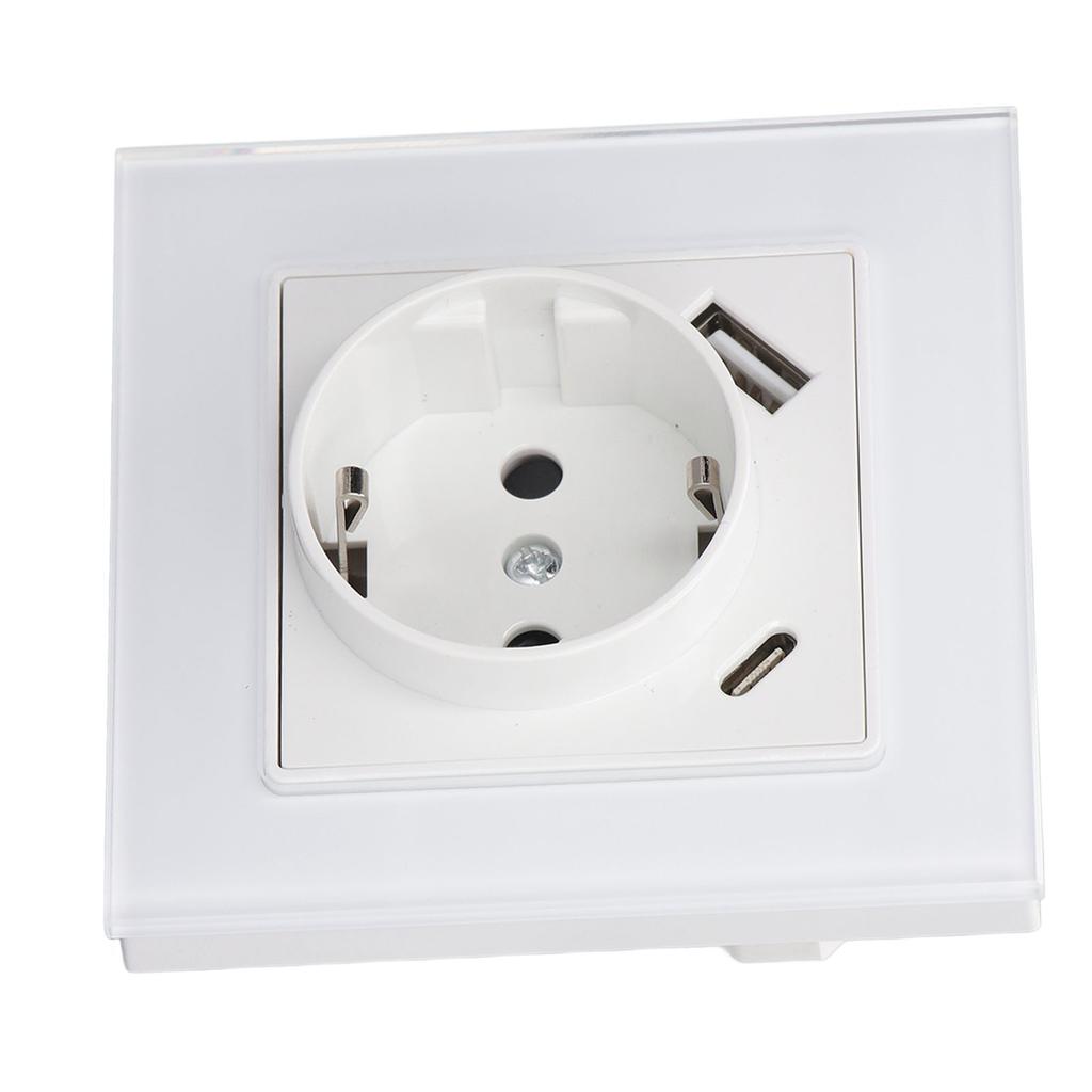 EU Standard Type C 5V 2.1A USB Concealed Mounted Socket Tempered Glass Panel Wall Socket 82 Type AC2