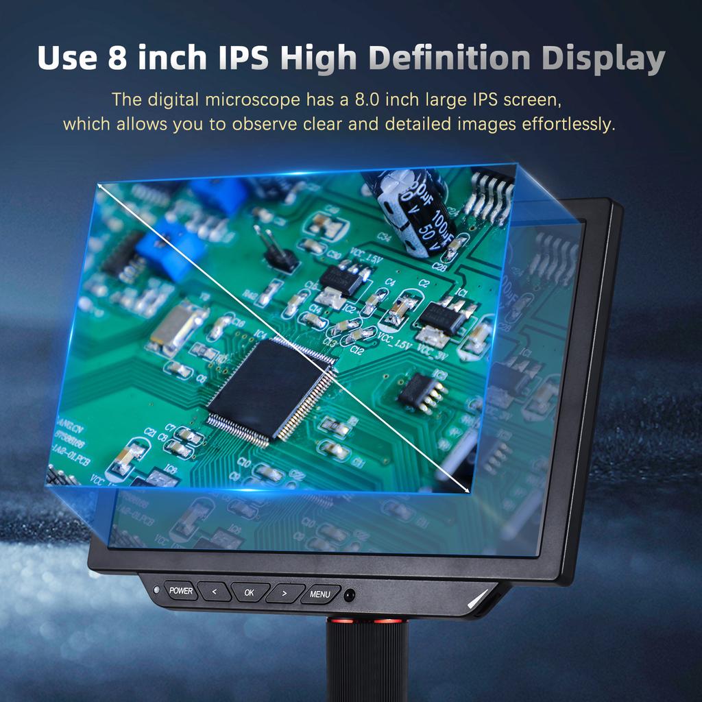 Desktop Digital Microscope for Adults 10X 430X Magnification with 8.0 Inch IPS Screen 52MP Photo 4K Video Built in