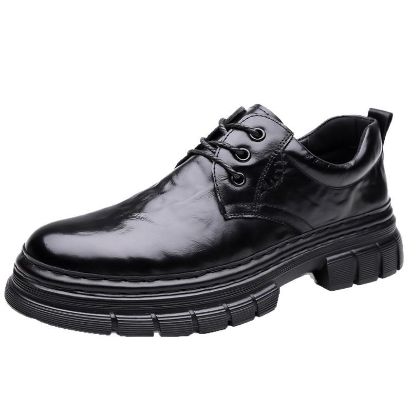 Platform business casual leather shoes men's high-end spring new hand-scratched men's shoes head leather shoes