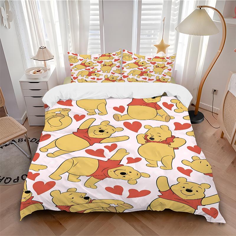 3Pcs Pooh Bear Hearts Bedding Sets For All Sizes New 3D Printed Bed Cover Comforter Duvet Cover Pillowcase Bedroom Decoration