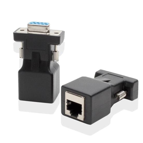 2Pcs 9 Pin Serial Port DB9 RS232 Male Female To RJ45 Cat5e/6 Ethernet Adapter