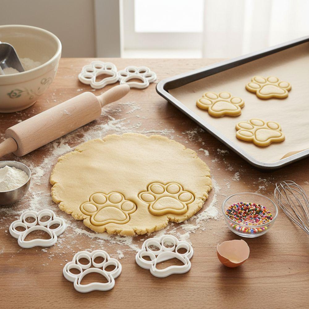 4PCS Cute Paw Print Cookie Cutters 3D Reusable Baking Tools Cartoon Non-Stick Cookie Mold Kitchen Baking