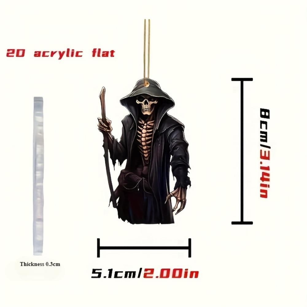 2D Flat Crystal Car Pendant, Decoration for Rearview Mirrors, Backpack or Keychain, Suitable for Halloween and Reaper Decorations