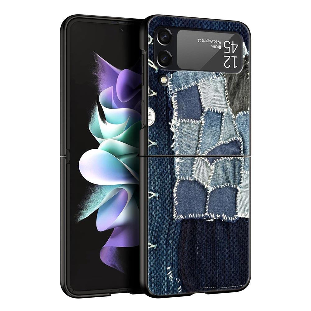 Leather Cloth Pattern Hard PC Phone Case For Samsung Galaxy Z Flip 7 6 5 4 Black Cover For Galaxy Z Flip 3 Foldable Fundas Shell