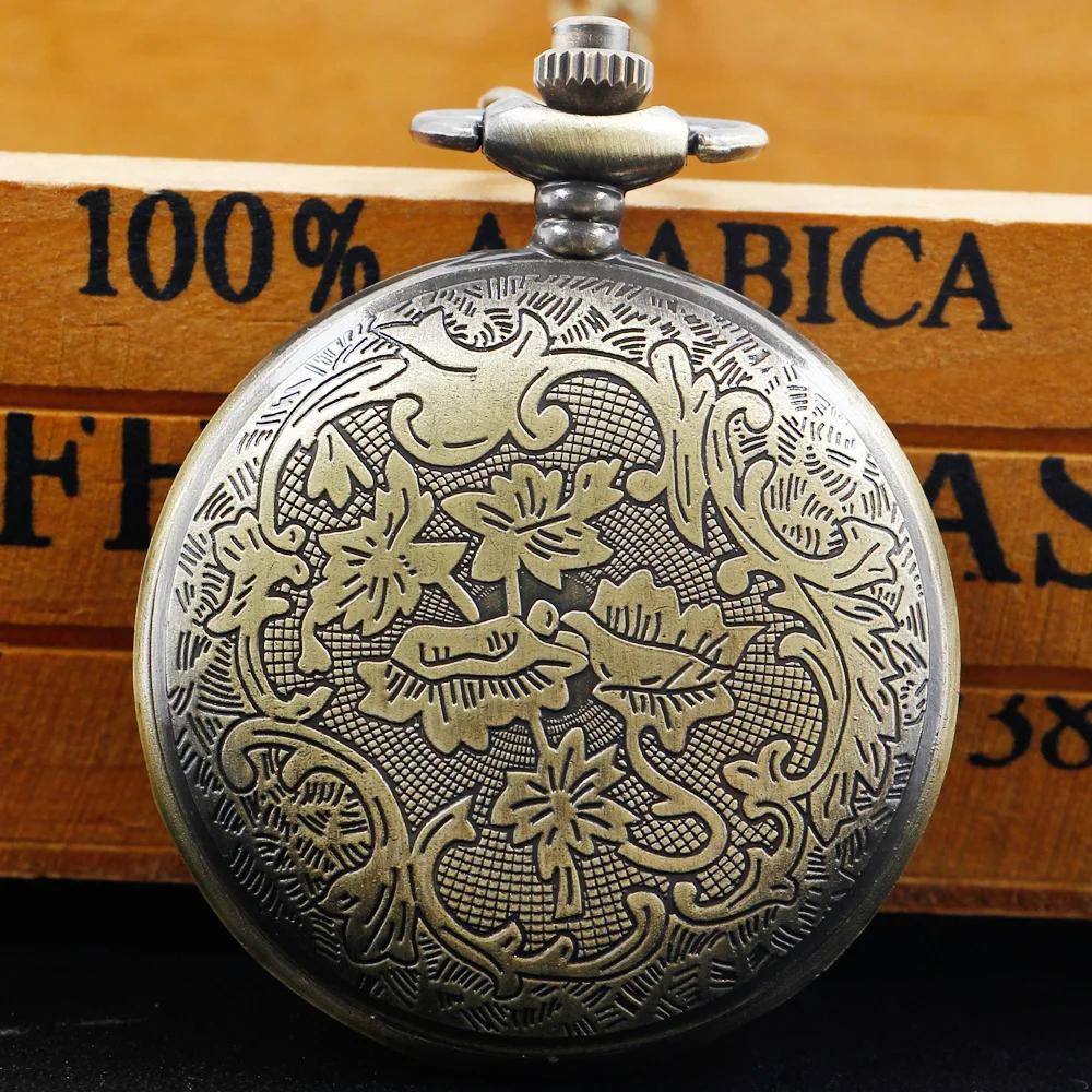 Bronze Quartz Movement Pocket Watch Hollow Gear Necklace Pendant Gift With Chain Pendant Gifts For Women Or Man with Fob Chain
