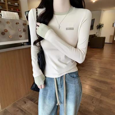 Korean Version of Fake Two-piece Inside and Outside Wear Lazy Style New Long-sleeved T-shirt for Women Casual Base Shirt Fashionable Top