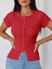 Damen Rippstrick Cropped Cardigan Kurzarm Knopfleiste Figurbetont Pullover Top