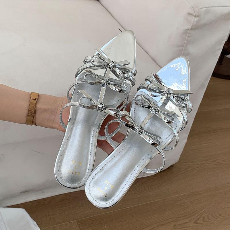 Fashion Spring Summer Ladies Low Heel Wedges Slippers Slides Shoes Fashion Butterfly-Knot Women Wedges Slippers Shoes Female Sandals